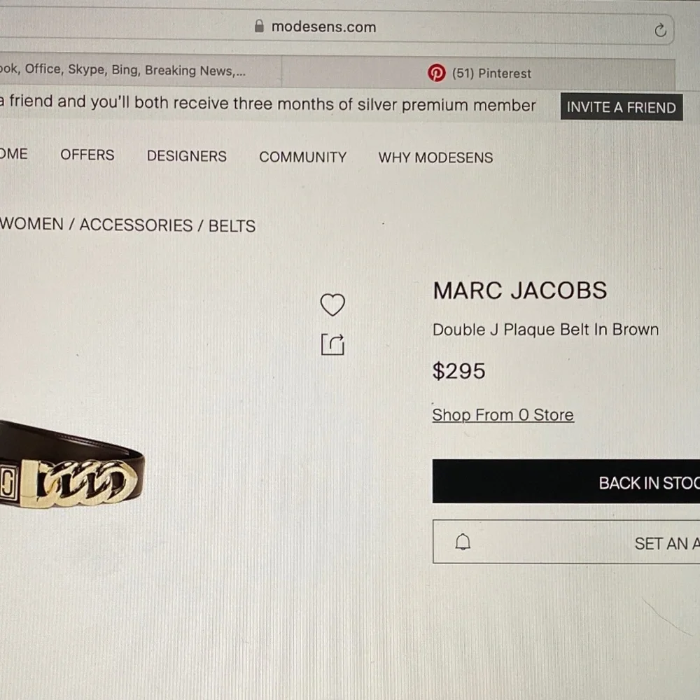 Marc Jacobs Dark Brown Double J Plaque Belt